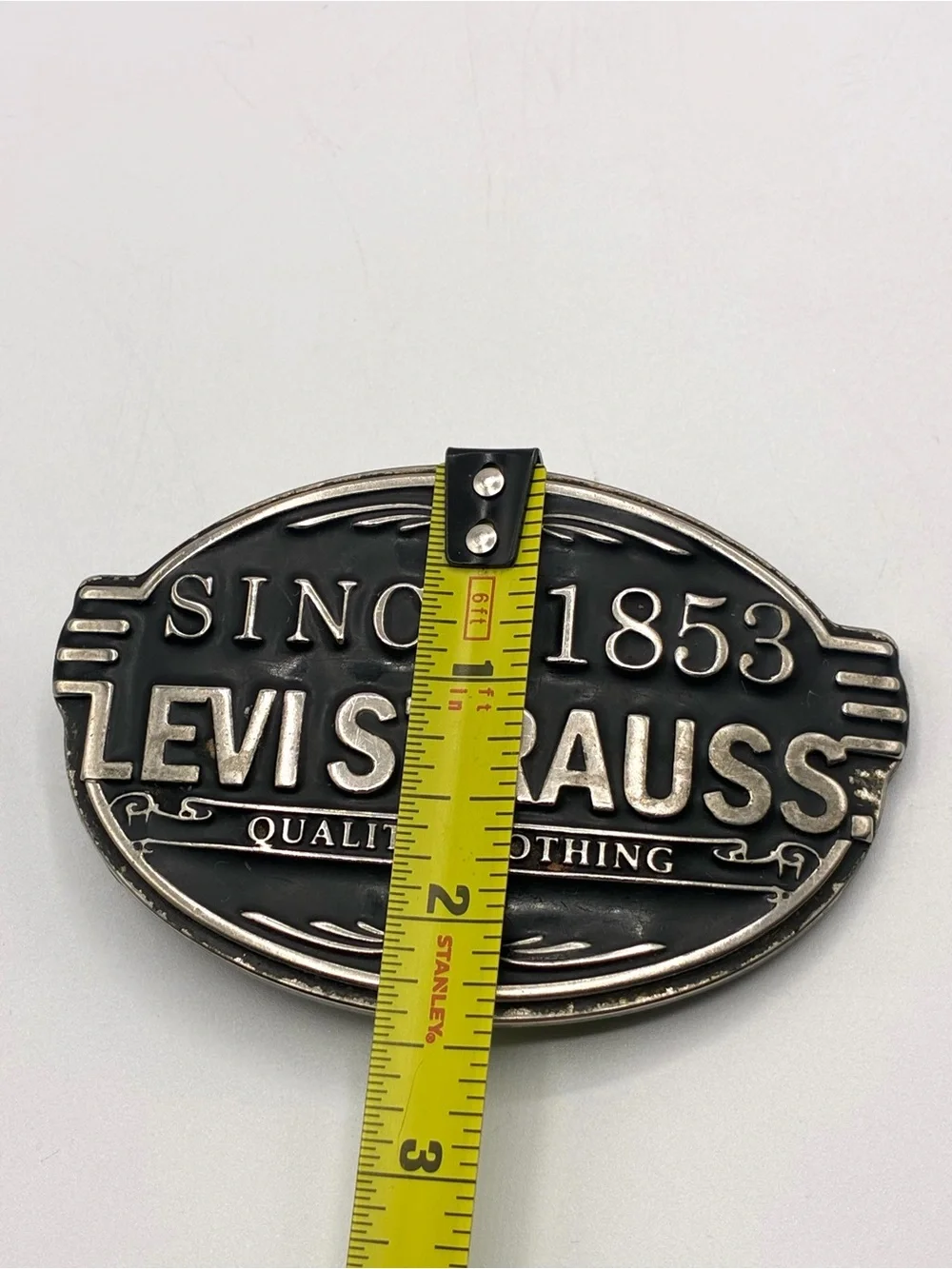 Levi Strauss Since 1853 Quality Clothing Metal Belt Buckle Black Silver Tone
